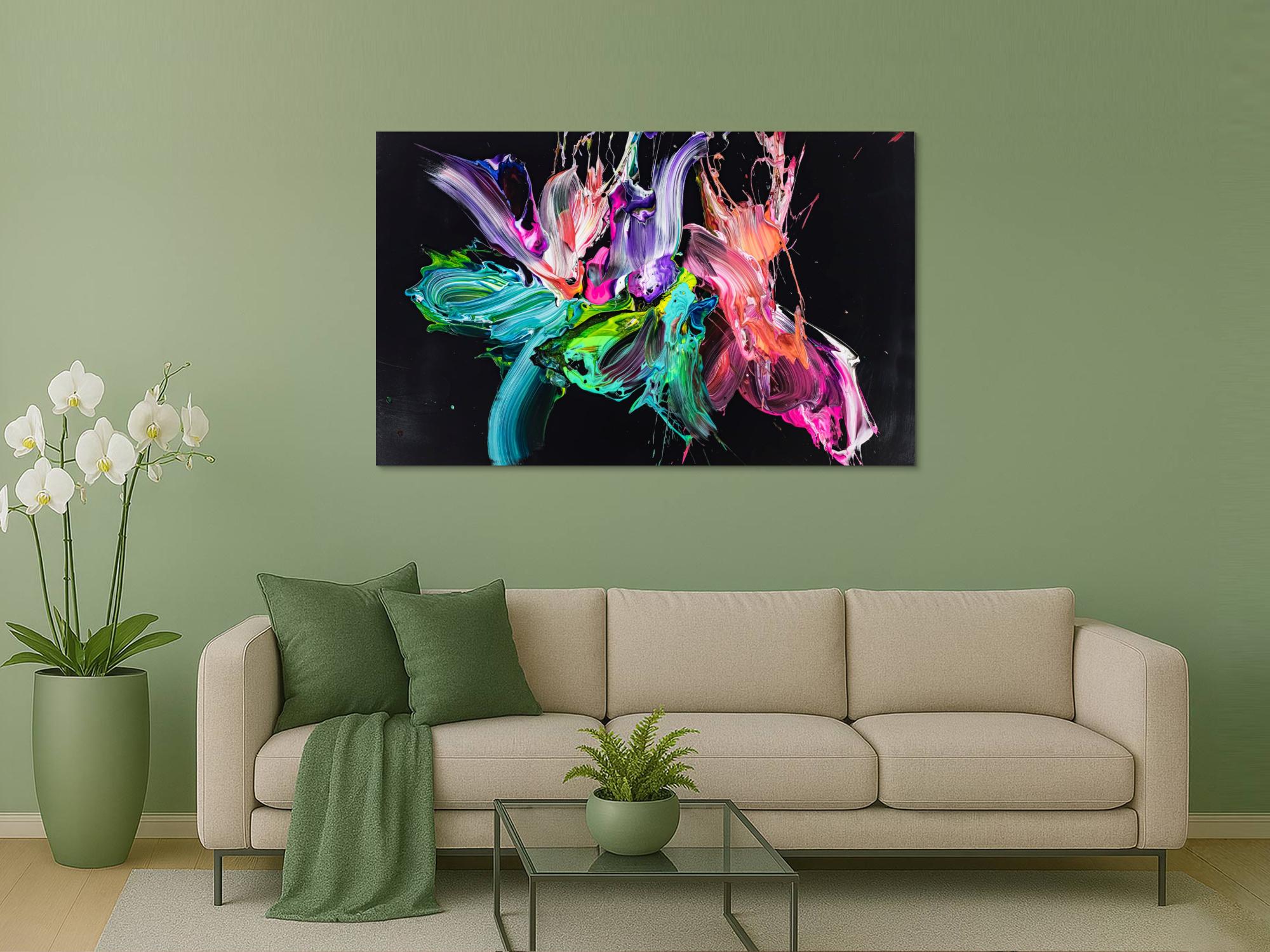 Abstraktes Original Gemälde 100x160cm Action Painting Modern Art auf Leinwand Mischtechnik schwarz bunt türkis Unikat