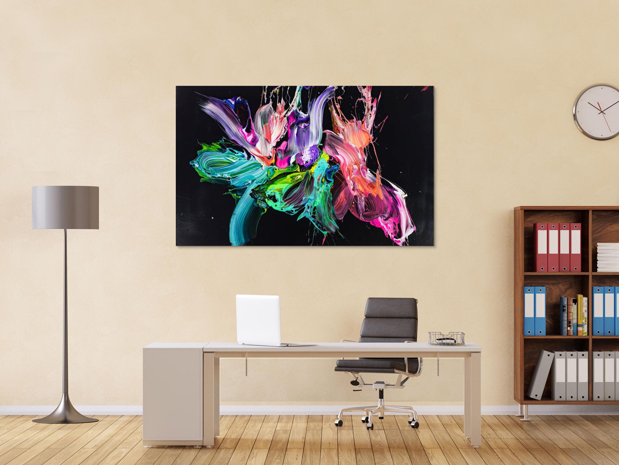 Abstraktes Original Gemälde 100x160cm Action Painting Modern Art auf Leinwand Mischtechnik schwarz bunt türkis Unikat