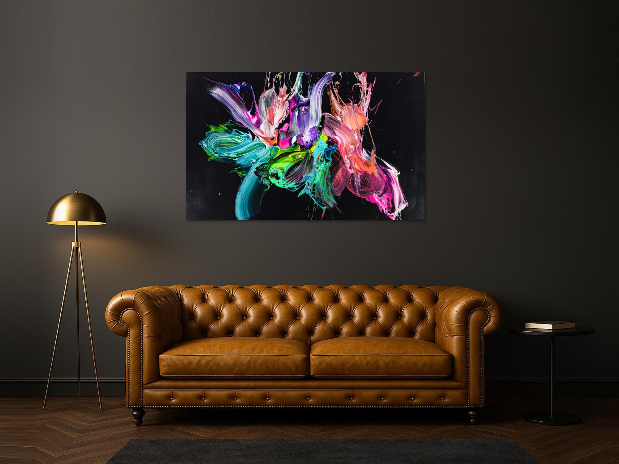 Abstraktes Original Gemälde 100x160cm Action Painting Modern Art auf Leinwand Mischtechnik schwarz bunt türkis Unikat