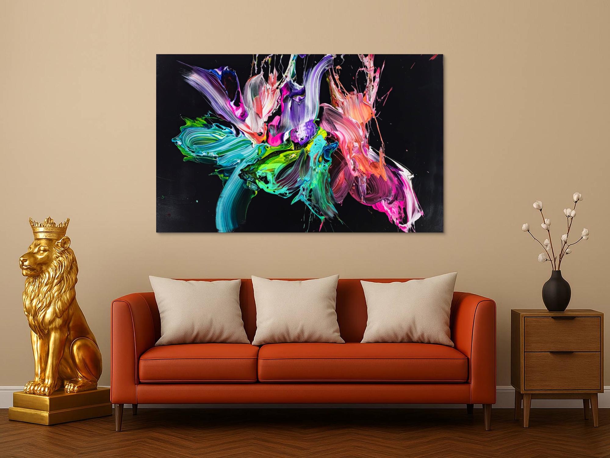 Abstraktes Original Gemälde 100x160cm Action Painting Modern Art auf Leinwand Mischtechnik schwarz bunt türkis Unikat