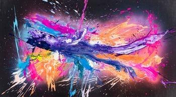 Original Gemälde abstrakt 120x220cm Action Painting zeitgenössisch auf Leinwand Mischtechnik schwarz violett orange einzigartig