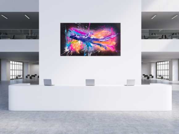 Original Gemälde abstrakt 120x220cm Action Painting zeitgenössisch auf Leinwand Mischtechnik schwarz violett orange einzigartig