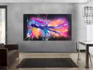Original Gemälde abstrakt 120x220cm Action Painting zeitgenössisch auf Leinwand Mischtechnik schwarz violett orange einzigartig