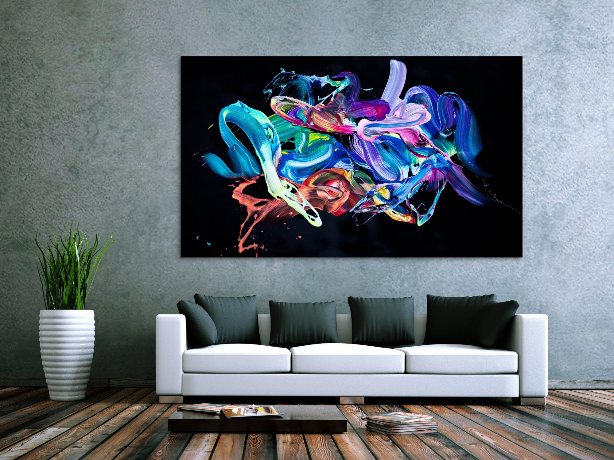 Abstraktes Original Gemälde 130x200cm Action Painting Modern Art auf Leinwand Mischtechnik schwarz bunt blau Einzelstück