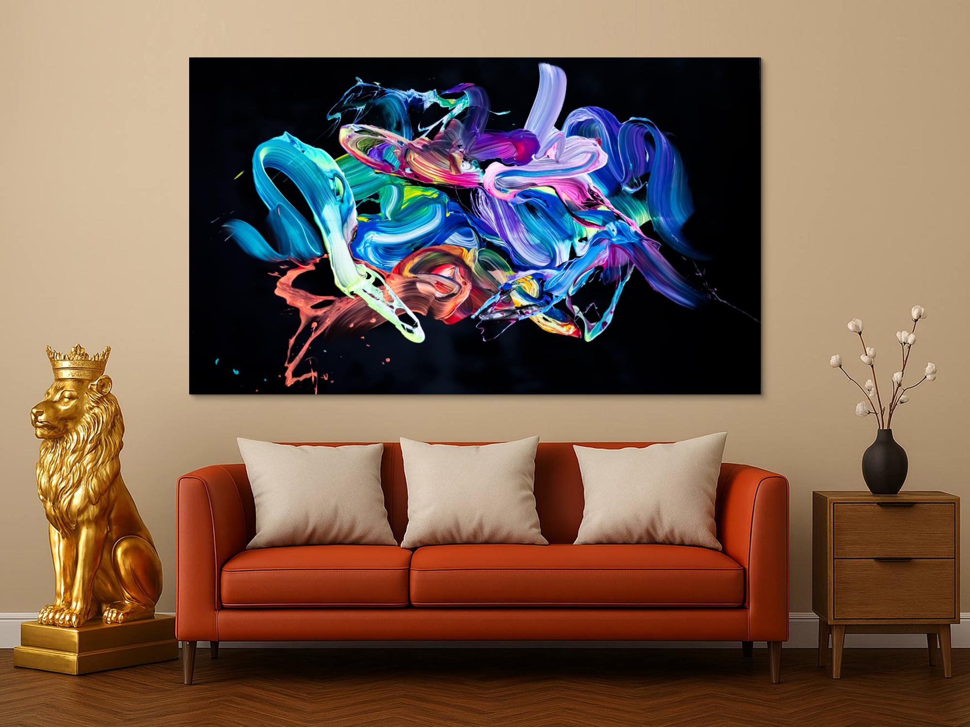 Abstraktes Original Gemälde 130x200cm Action Painting Modern Art auf Leinwand Mischtechnik schwarz bunt blau Einzelstück