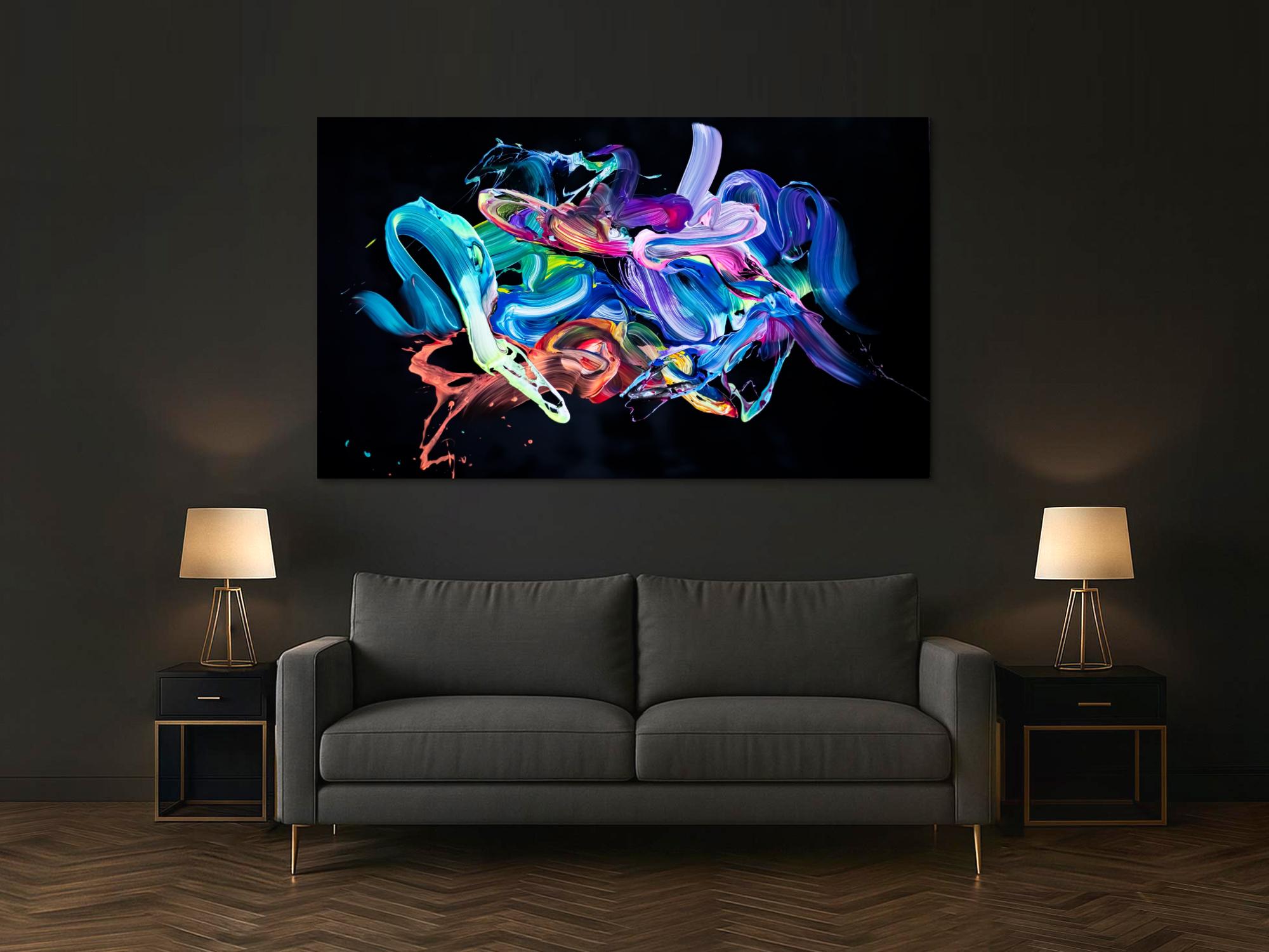 Abstraktes Original Gemälde 130x200cm Action Painting Modern Art auf Leinwand Mischtechnik schwarz bunt blau Einzelstück