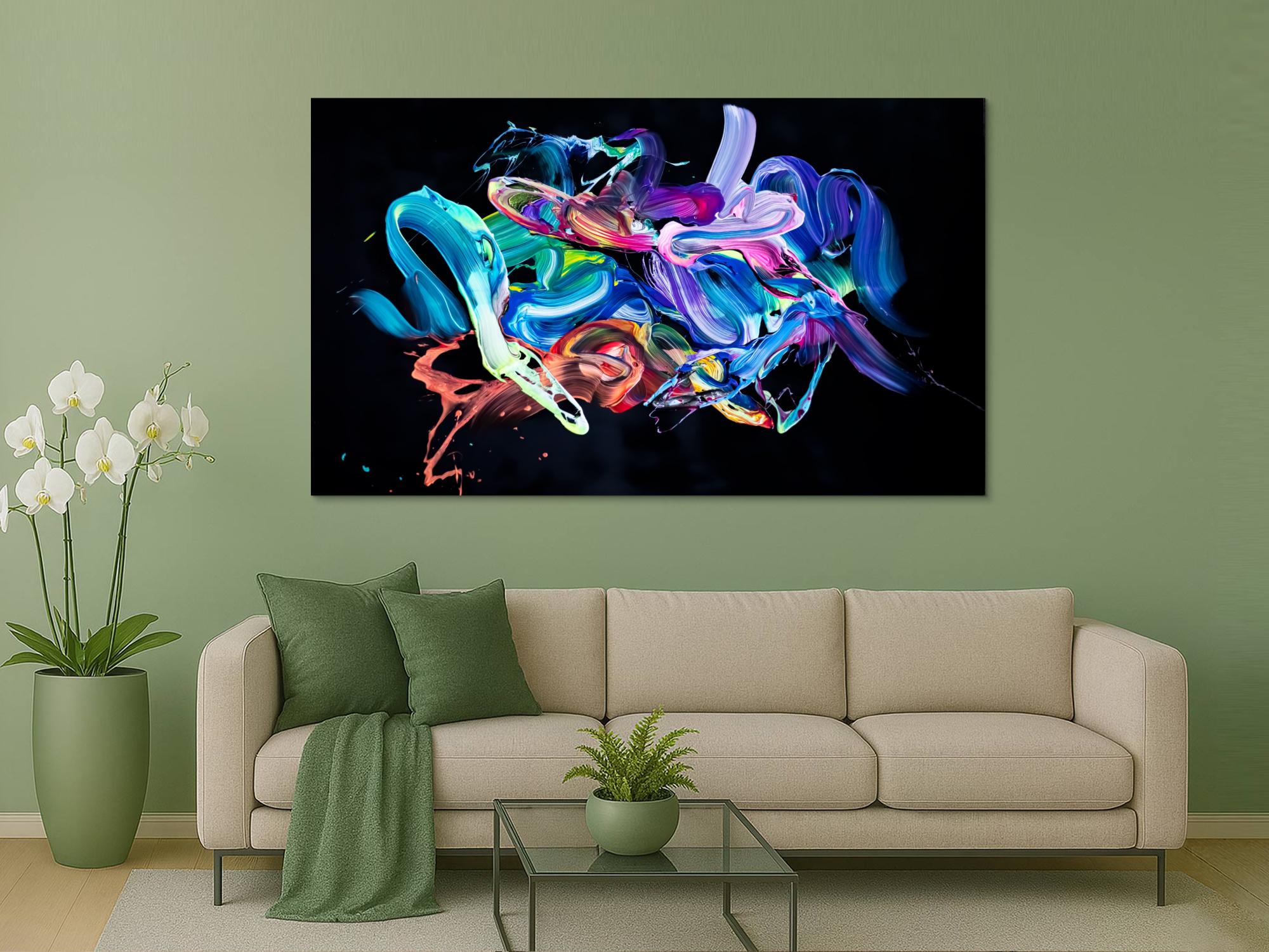 Abstraktes Original Gemälde 130x200cm Action Painting Modern Art auf Leinwand Mischtechnik schwarz bunt blau Einzelstück