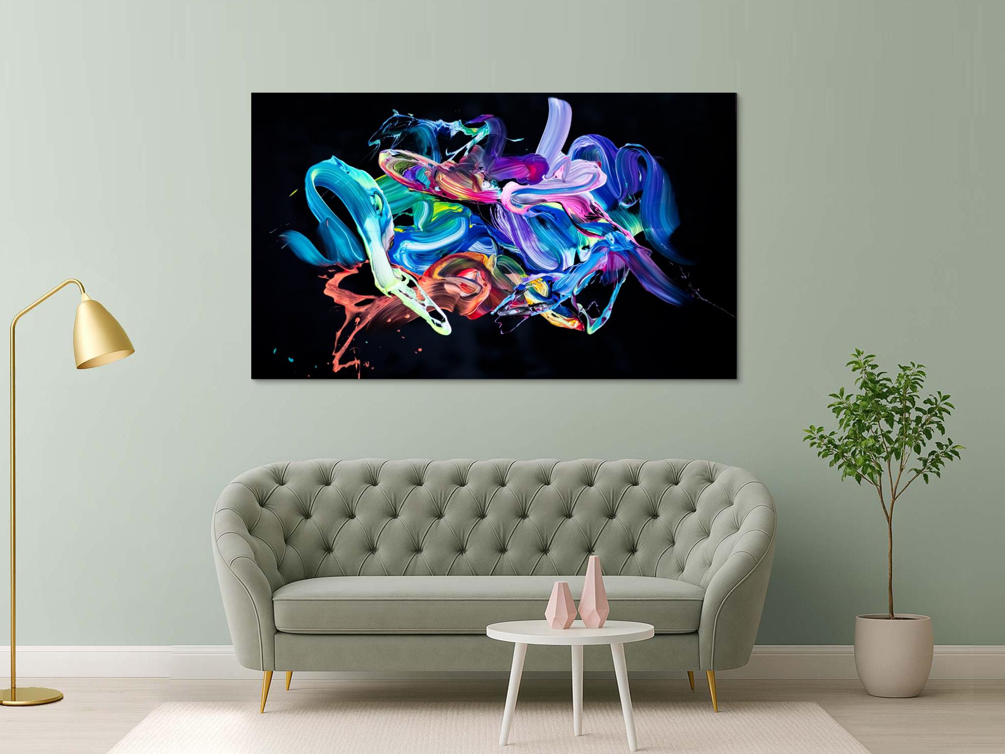 Abstraktes Original Gemälde 130x200cm Action Painting Modern Art auf Leinwand Mischtechnik schwarz bunt blau Einzelstück