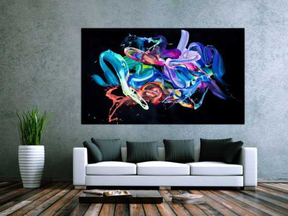 Abstraktes Original Gemälde 130x200cm Action Painting Modern Art auf Leinwand Mischtechnik schwarz bunt blau Einzelstück