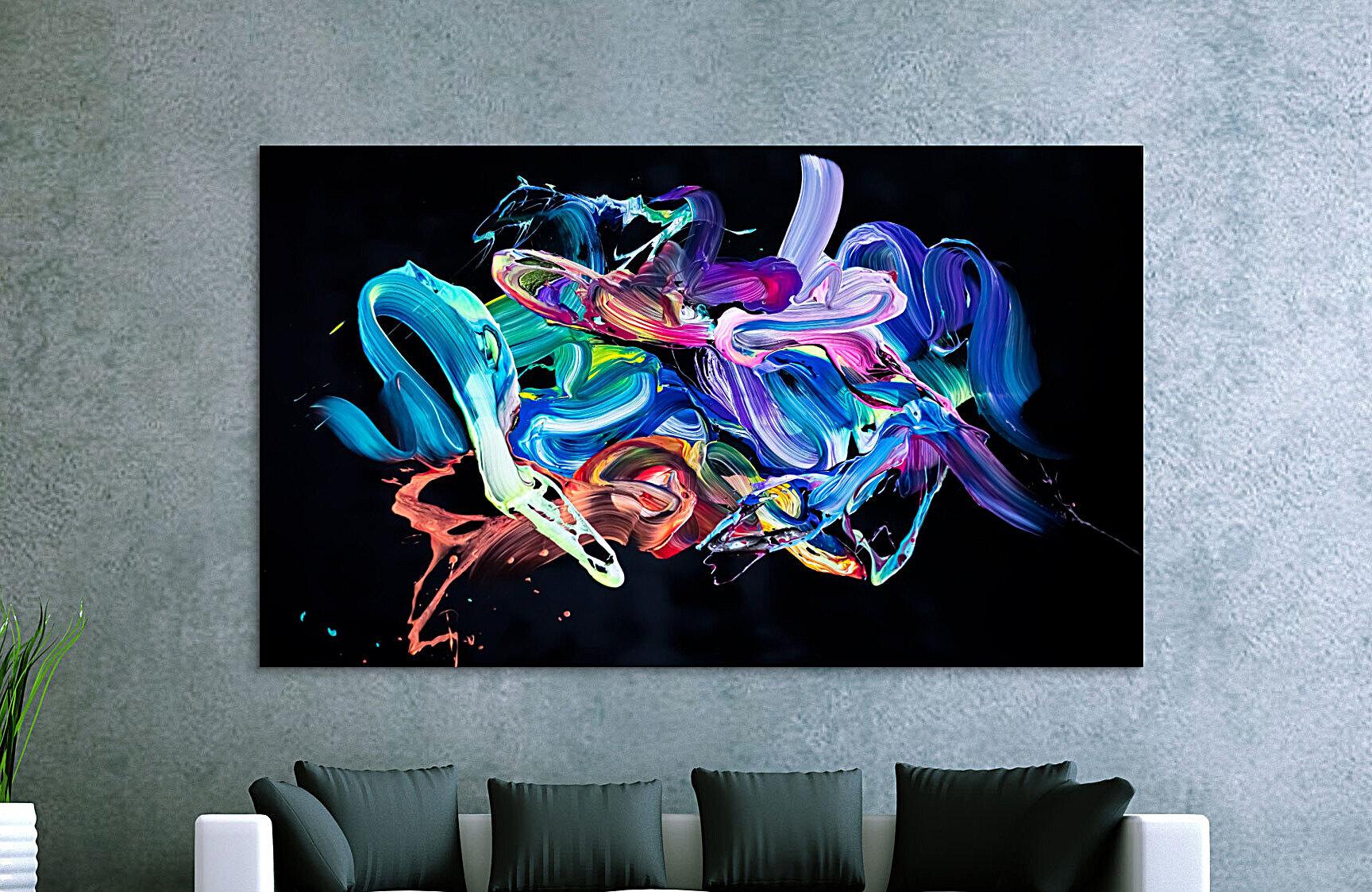 Abstraktes Original Gemälde 130x200cm Action Painting Modern Art auf Leinwand Mischtechnik schwarz bunt blau Einzelstück