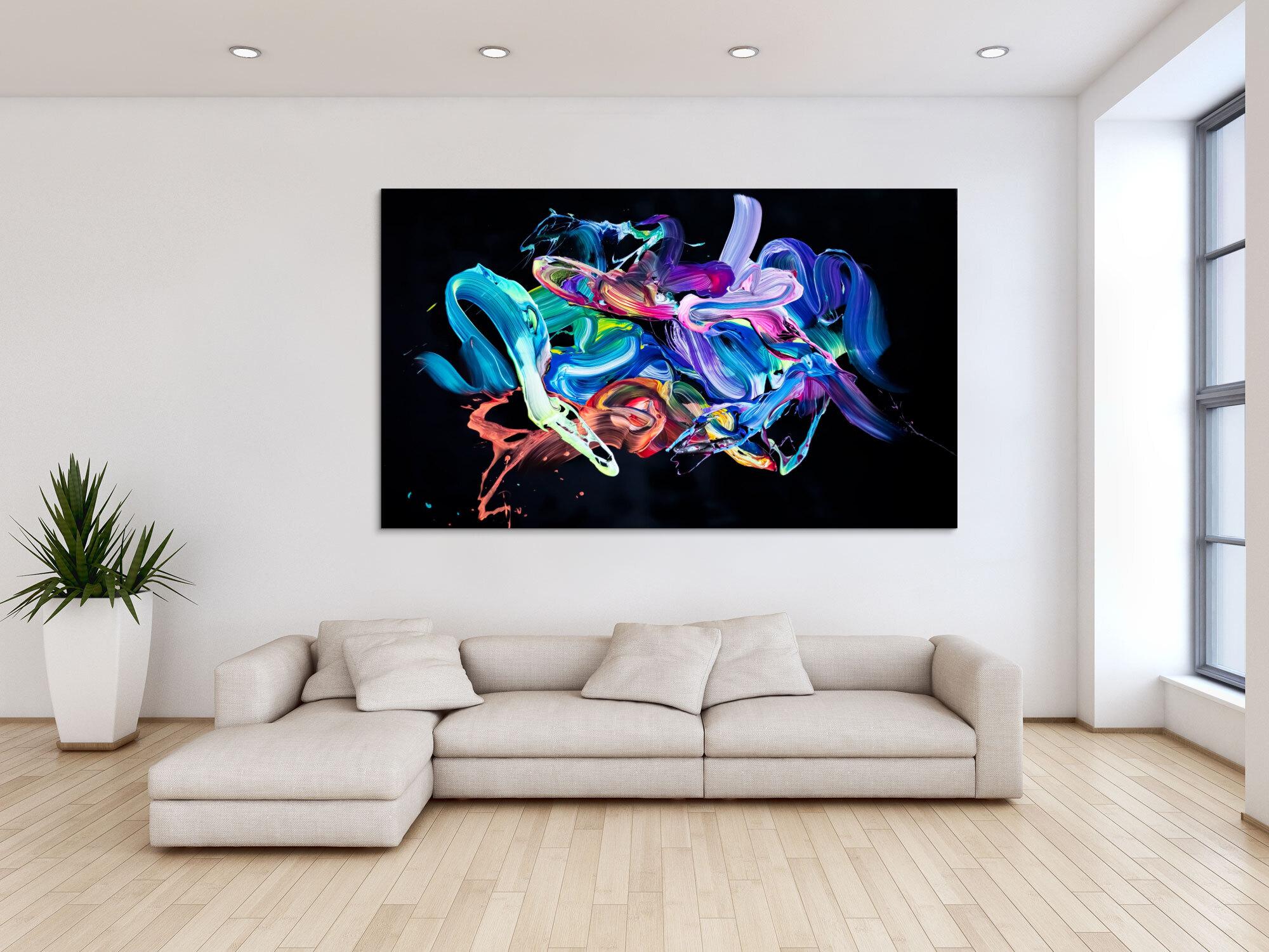 Abstraktes Original Gemälde 130x200cm Action Painting Modern Art auf Leinwand Mischtechnik schwarz bunt blau Einzelstück