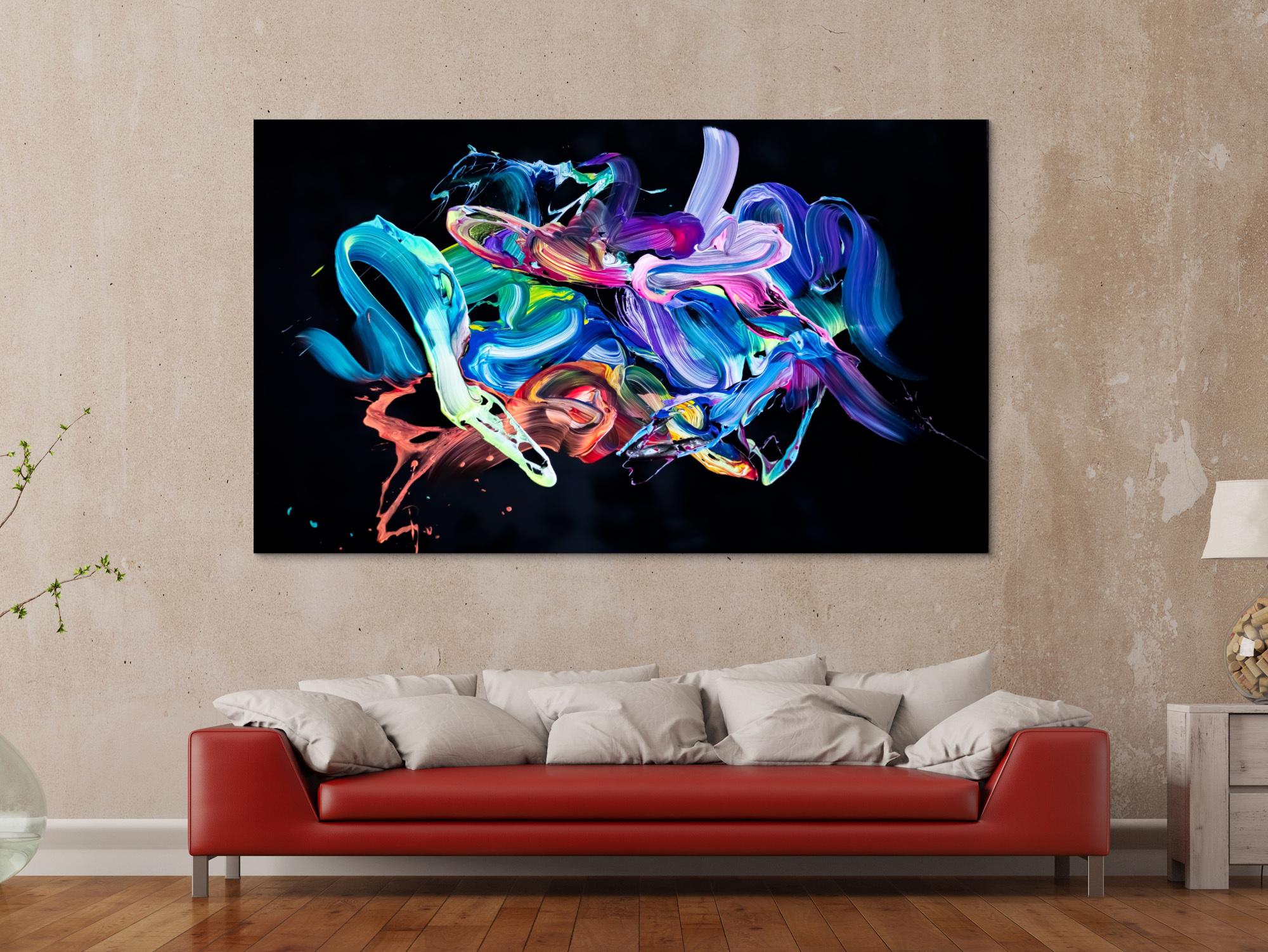 Abstraktes Original Gemälde 130x200cm Action Painting Modern Art auf Leinwand Mischtechnik schwarz bunt blau Einzelstück