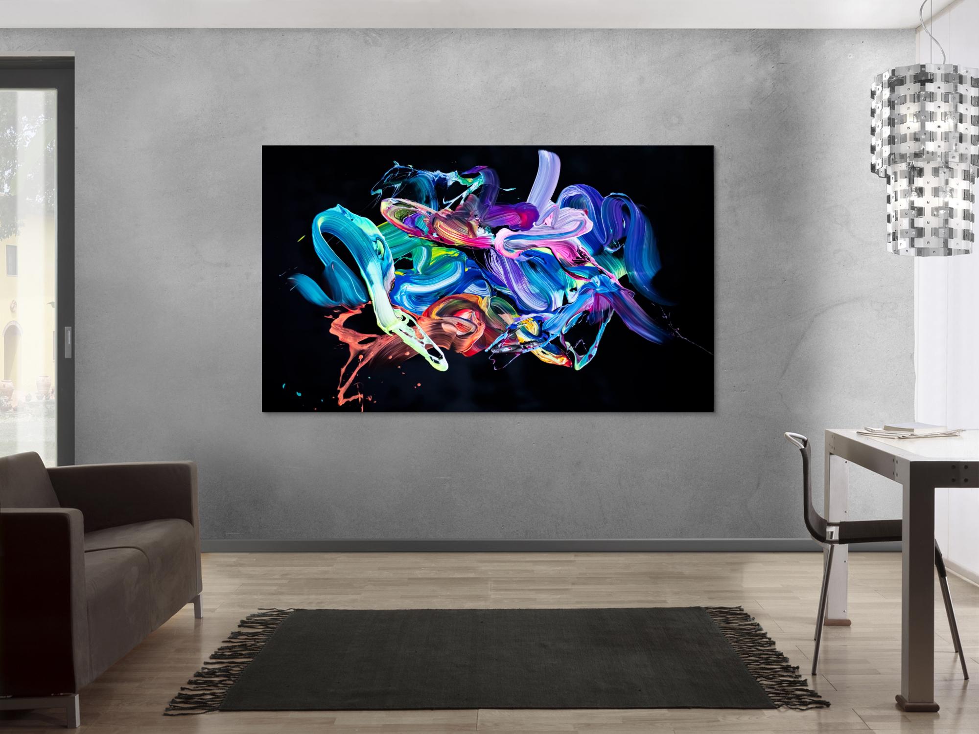 Abstraktes Original Gemälde 130x200cm Action Painting Modern Art auf Leinwand Mischtechnik schwarz bunt blau Einzelstück