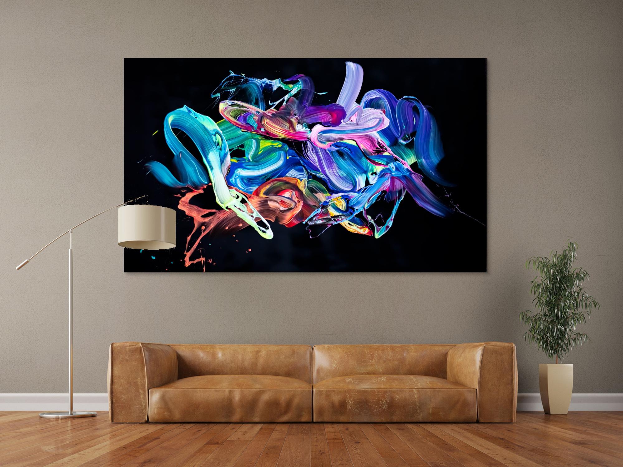 Abstraktes Original Gemälde 130x200cm Action Painting Modern Art auf Leinwand Mischtechnik schwarz bunt blau Einzelstück