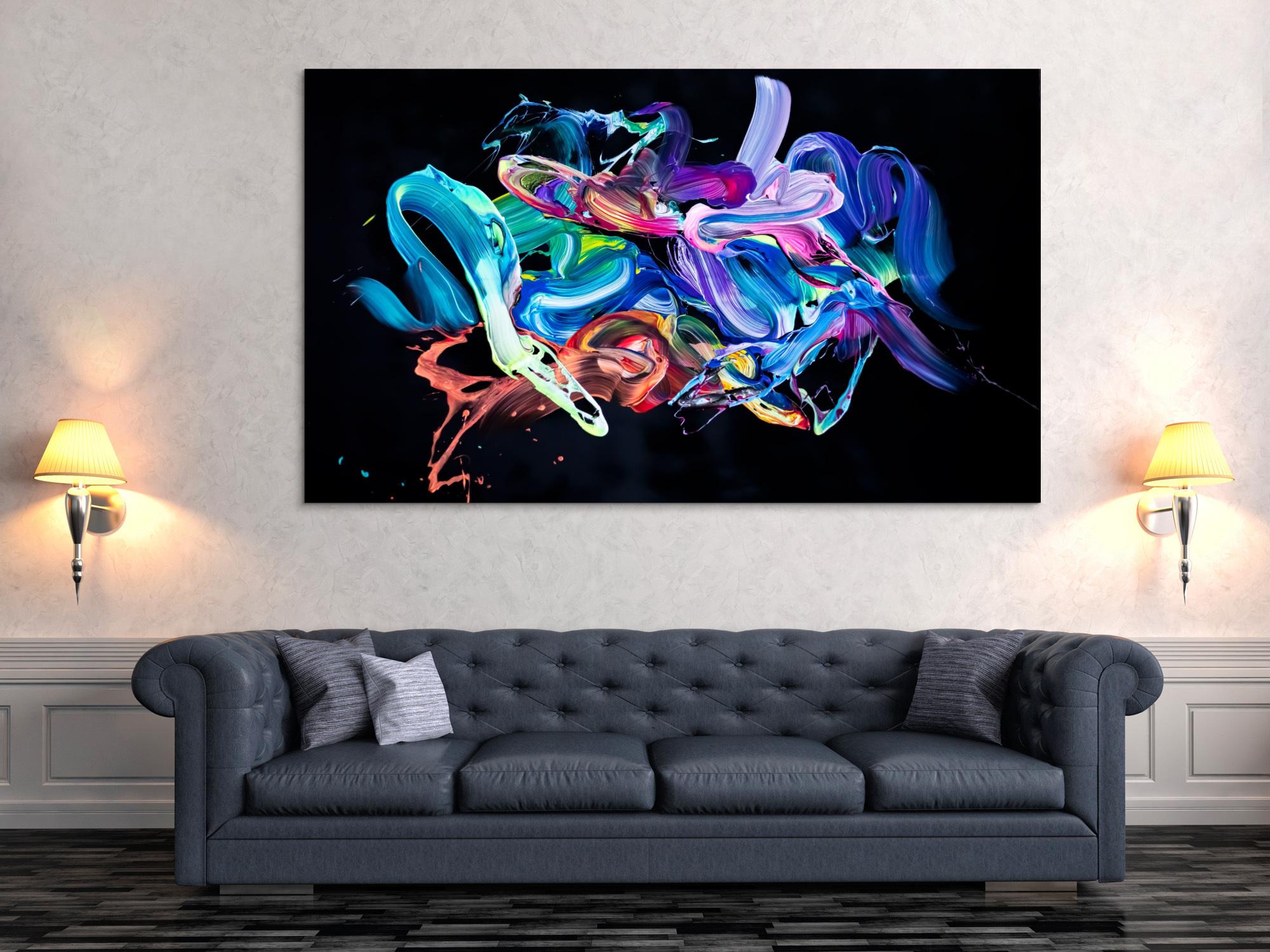 Abstraktes Original Gemälde 130x200cm Action Painting Modern Art auf Leinwand Mischtechnik schwarz bunt blau Einzelstück