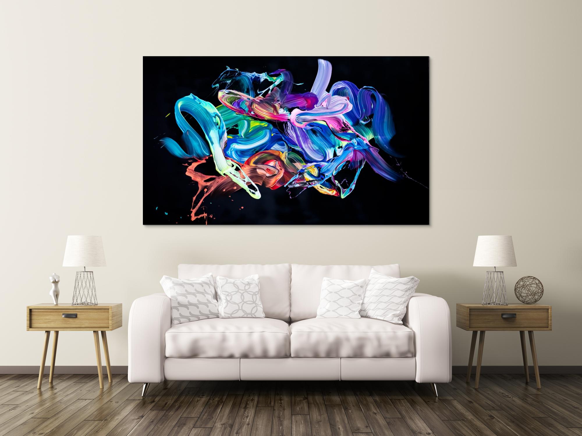 Abstraktes Original Gemälde 130x200cm Action Painting Modern Art auf Leinwand Mischtechnik schwarz bunt blau Einzelstück