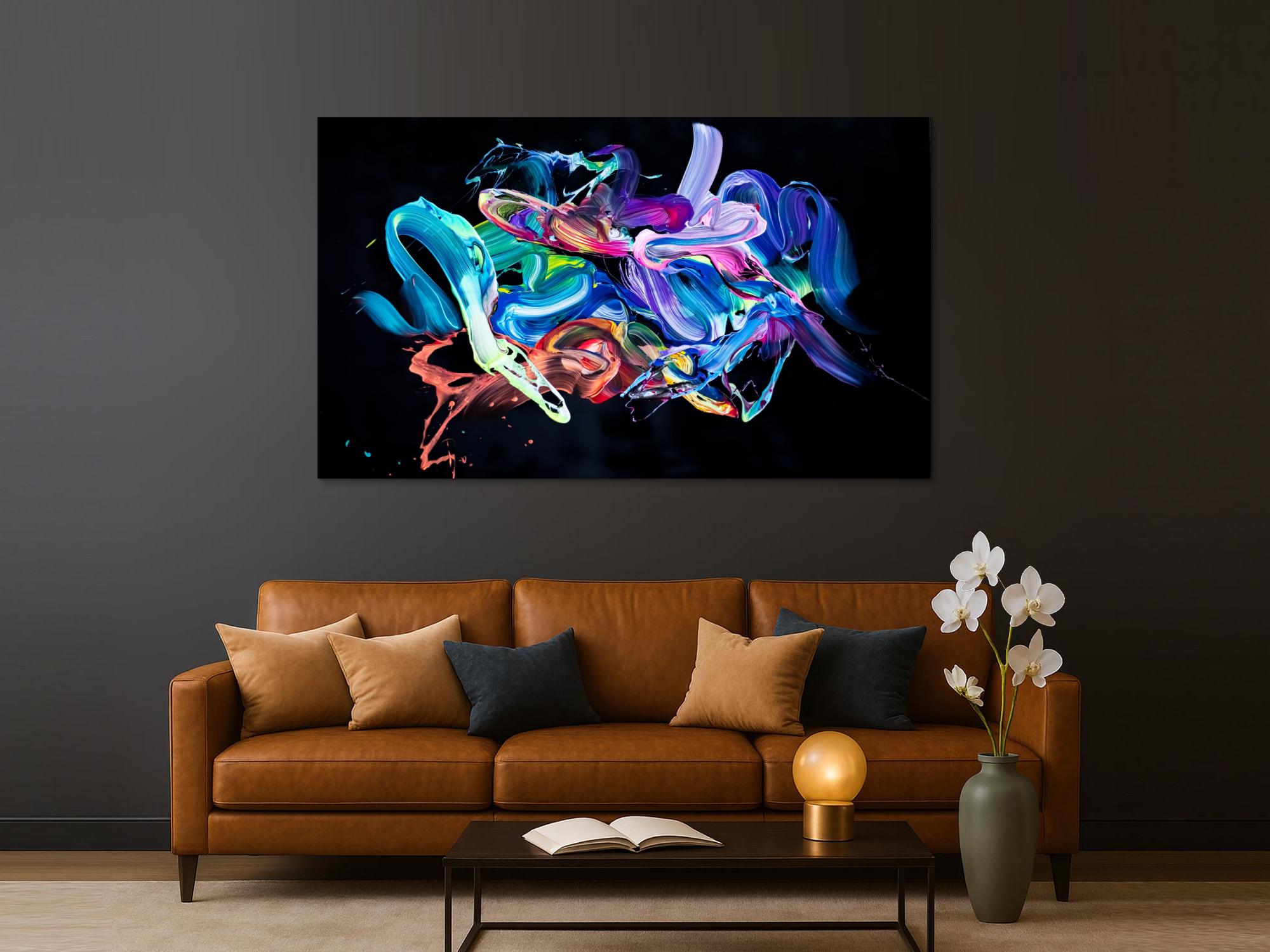 Abstraktes Original Gemälde 130x200cm Action Painting Modern Art auf Leinwand Mischtechnik schwarz bunt blau Einzelstück