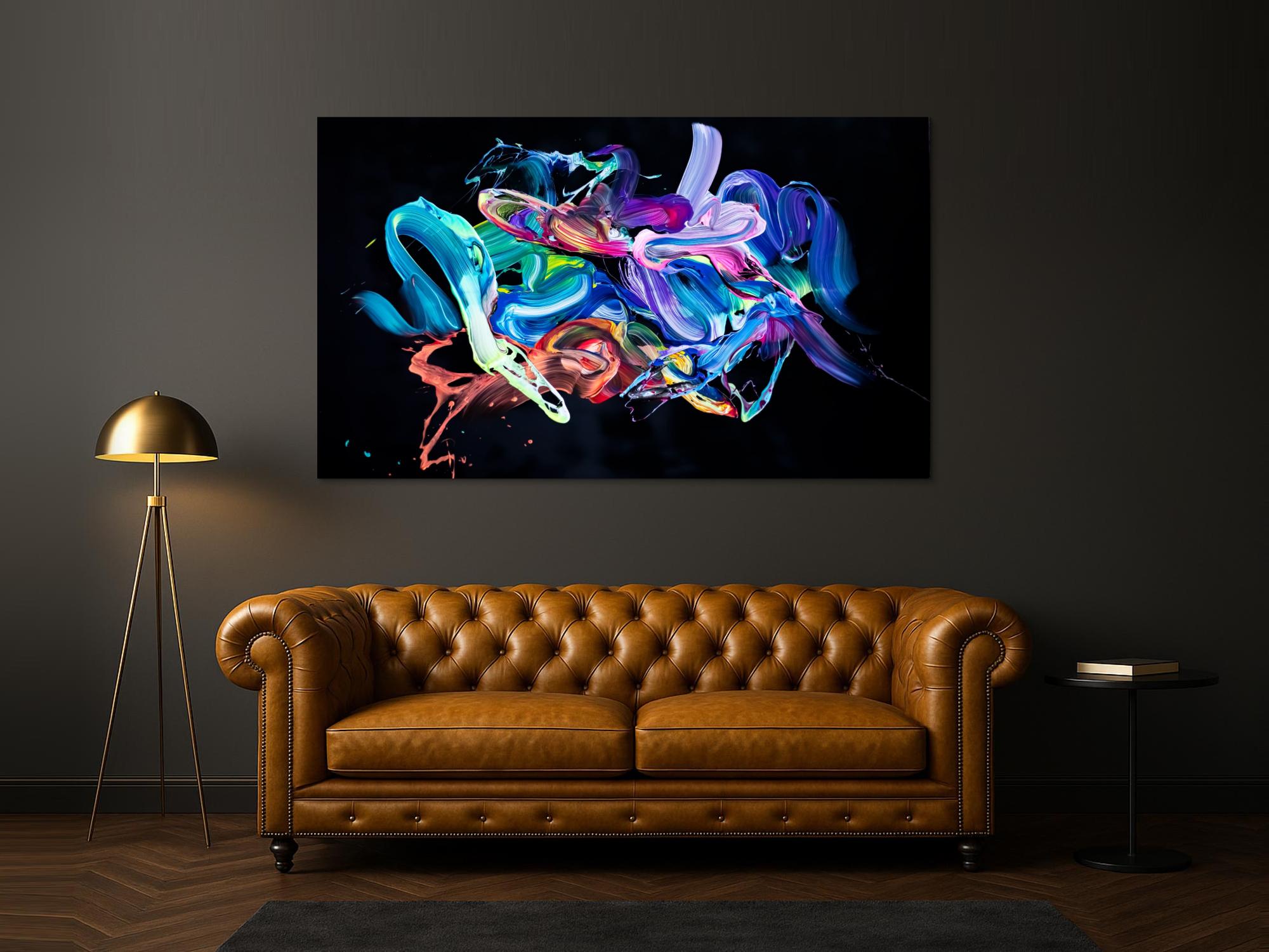 Abstraktes Original Gemälde 130x200cm Action Painting Modern Art auf Leinwand Mischtechnik schwarz bunt blau Einzelstück