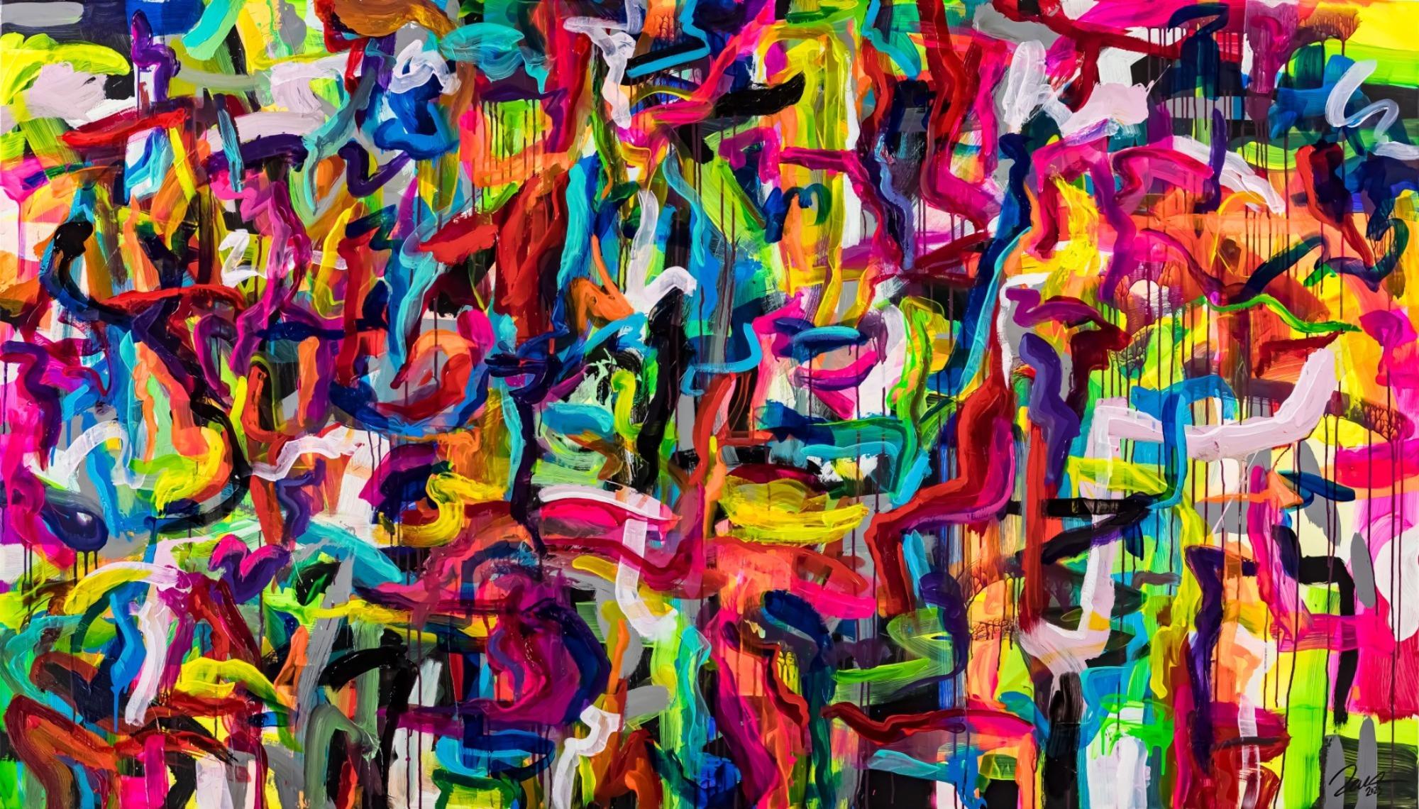 Original Gemälde abstrakt 130x230cm Mischtechnik Modern Art handgemalt Mischtechnik bunt rot gelb hochwertig