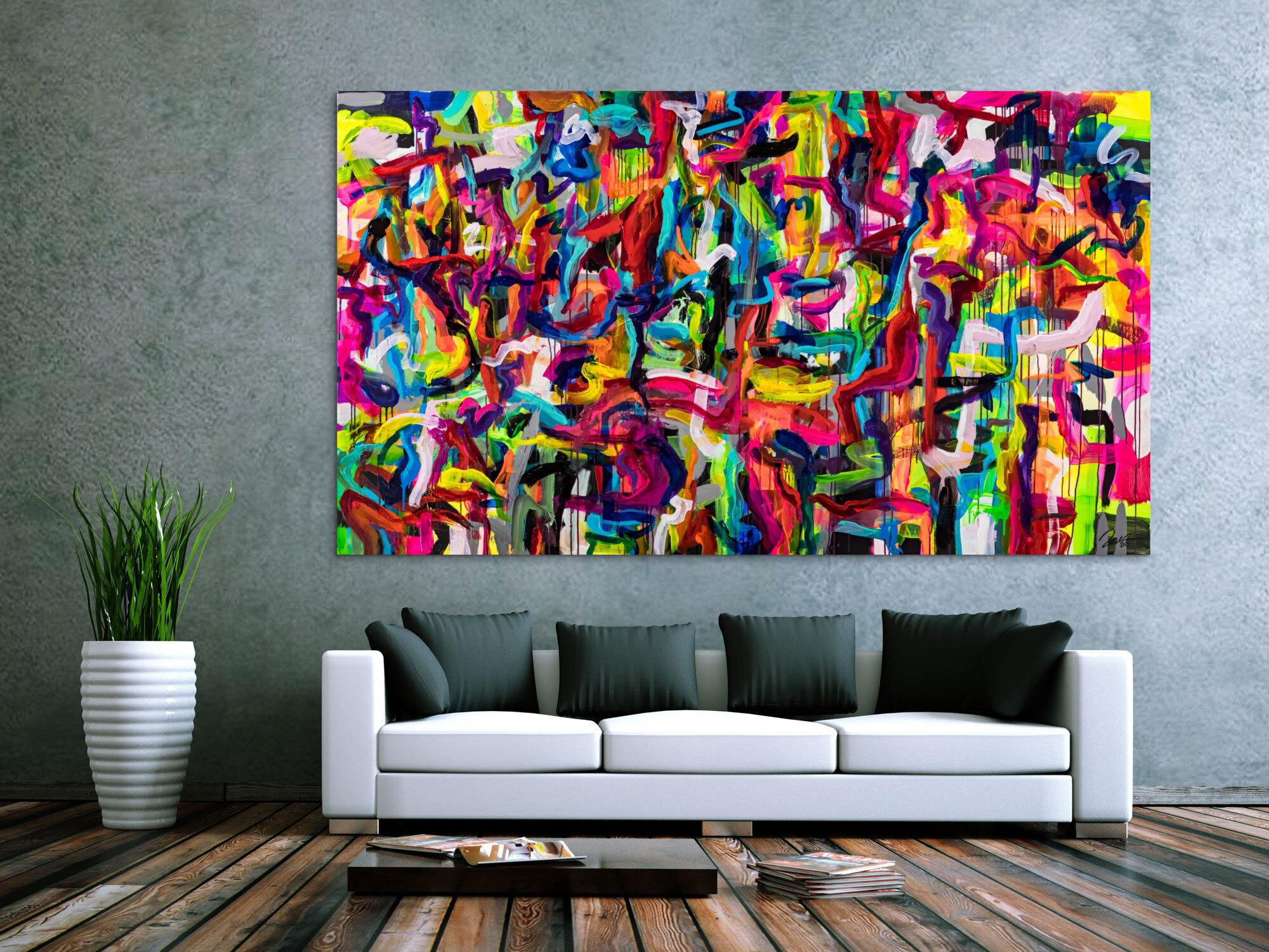 Original Gemälde abstrakt 130x230cm Mischtechnik Modern Art handgemalt Mischtechnik bunt rot gelb hochwertig