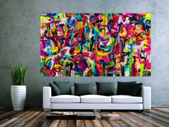 Original Gemälde abstrakt 130x230cm Mischtechnik Modern Art handgemalt Mischtechnik bunt rot gelb hochwertig