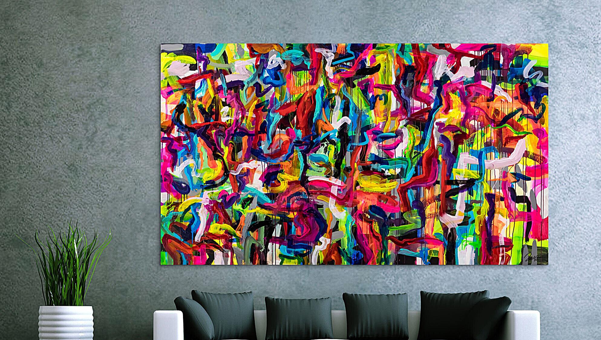Original Gemälde abstrakt 130x230cm Mischtechnik Modern Art handgemalt Mischtechnik bunt rot gelb hochwertig