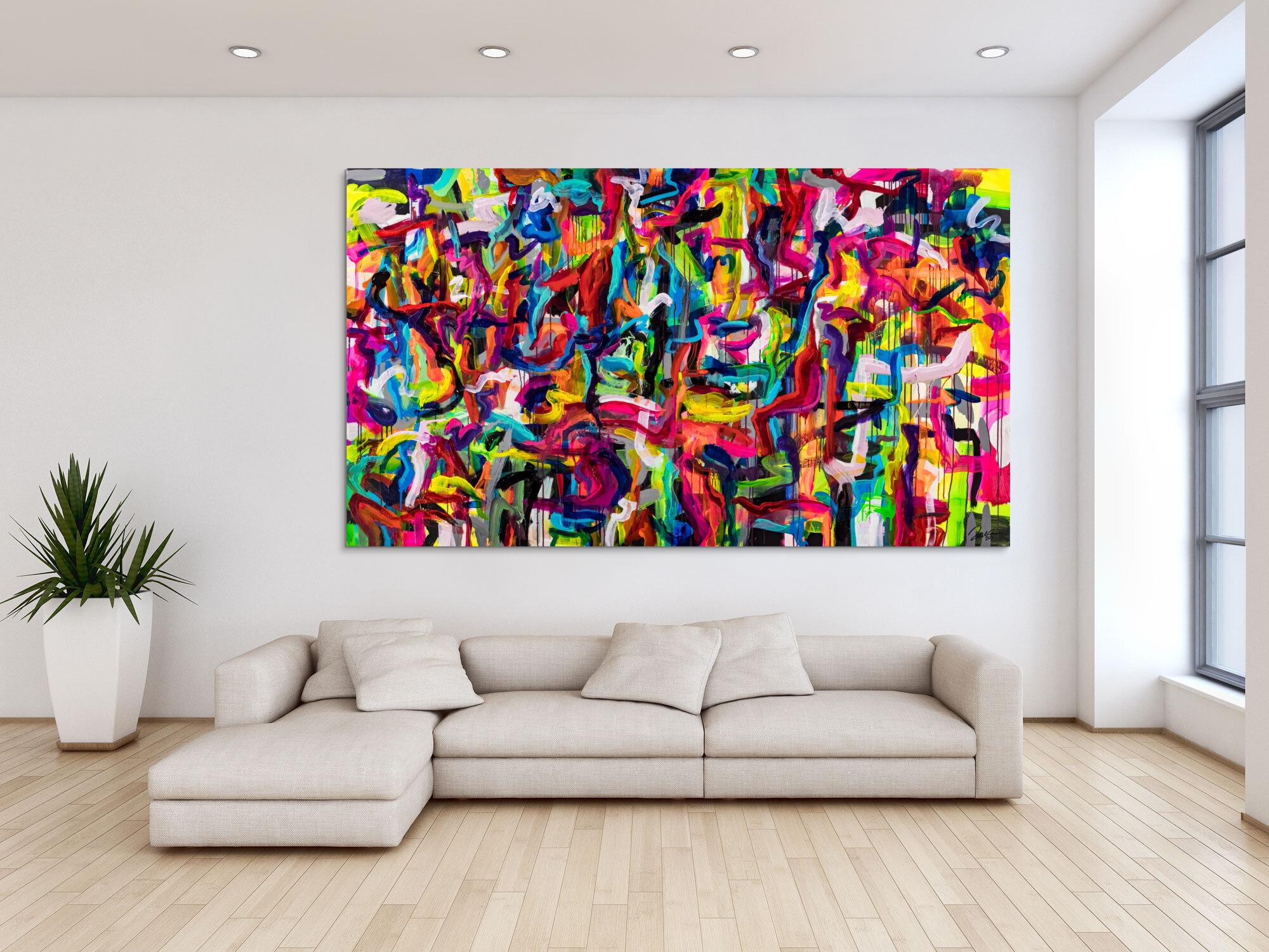 Original Gemälde abstrakt 130x230cm Mischtechnik Modern Art handgemalt Mischtechnik bunt rot gelb hochwertig