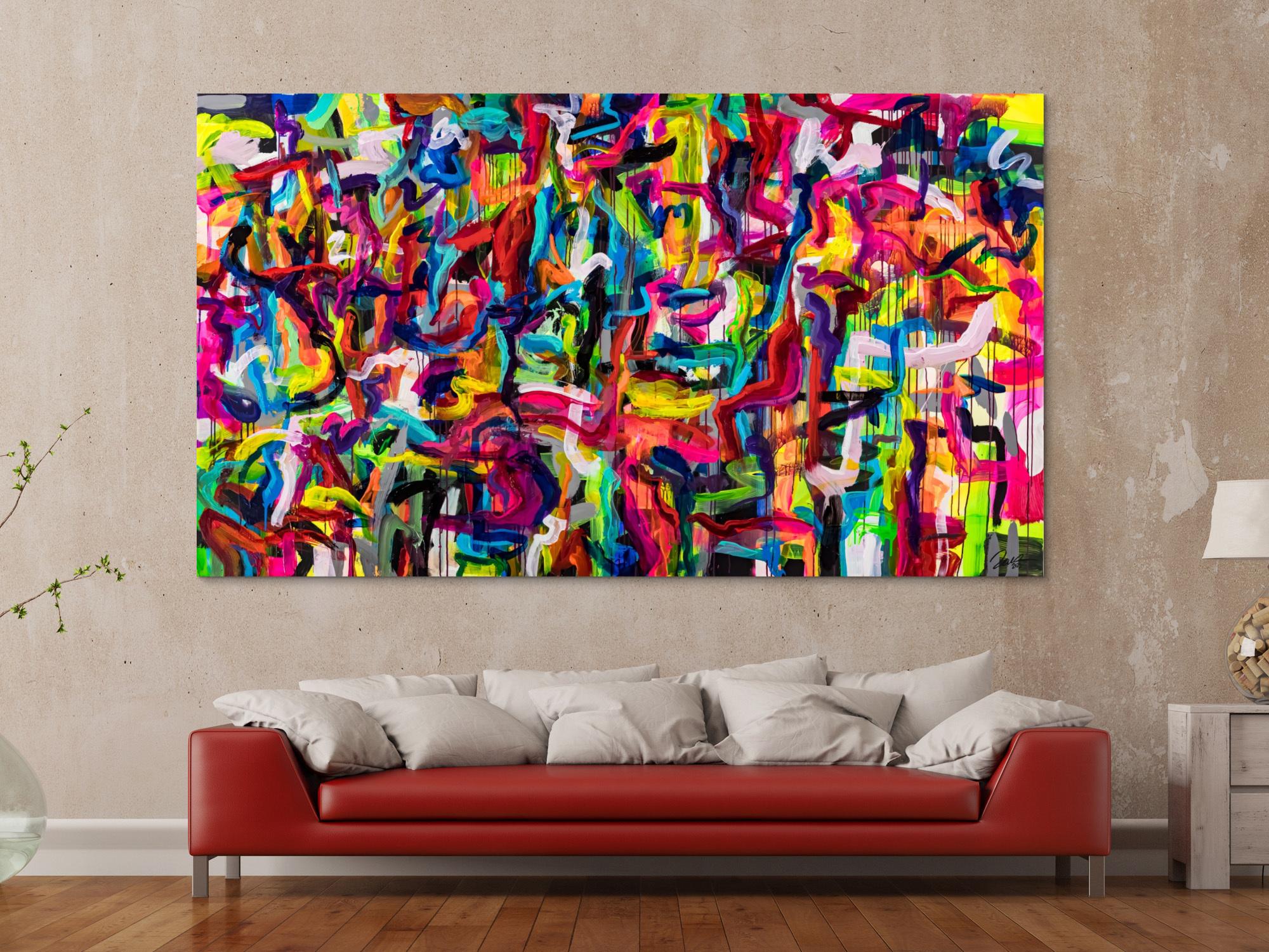 Original Gemälde abstrakt 130x230cm Mischtechnik Modern Art handgemalt Mischtechnik bunt rot gelb hochwertig
