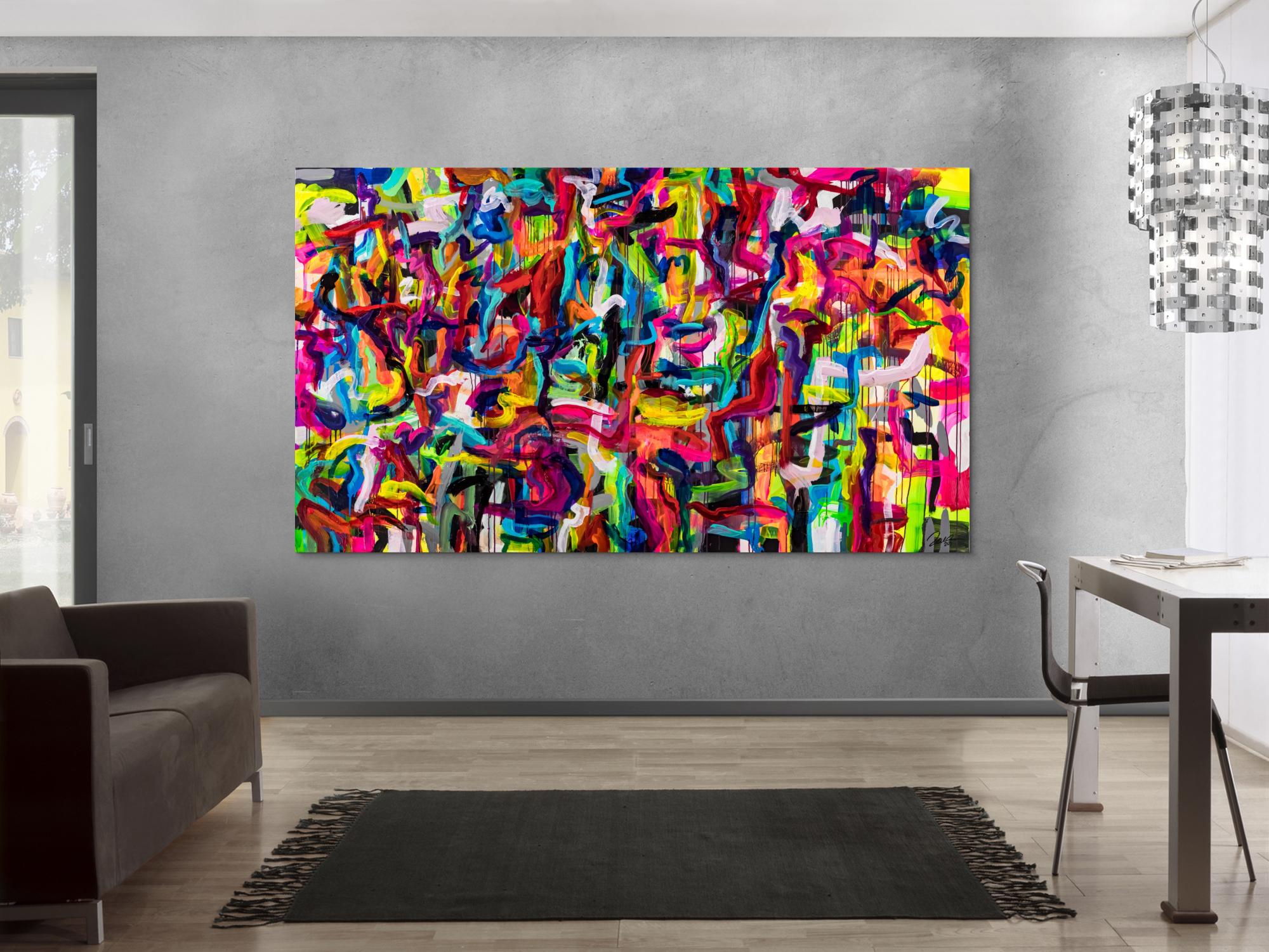 Original Gemälde abstrakt 130x230cm Mischtechnik Modern Art handgemalt Mischtechnik bunt rot gelb hochwertig
