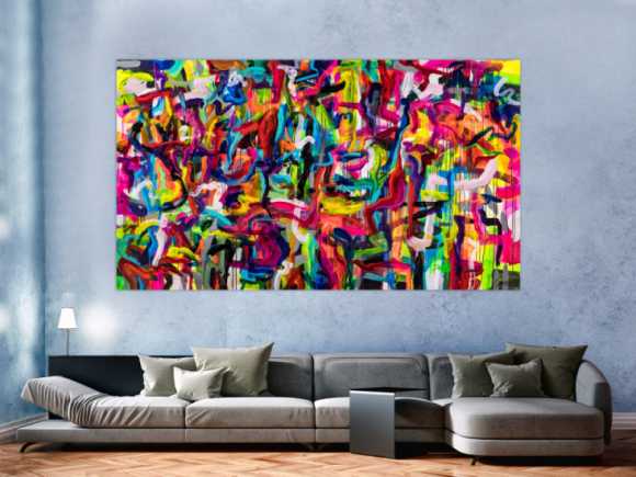 Original Gemälde abstrakt 130x230cm Mischtechnik Modern Art handgemalt Mischtechnik bunt rot gelb hochwertig