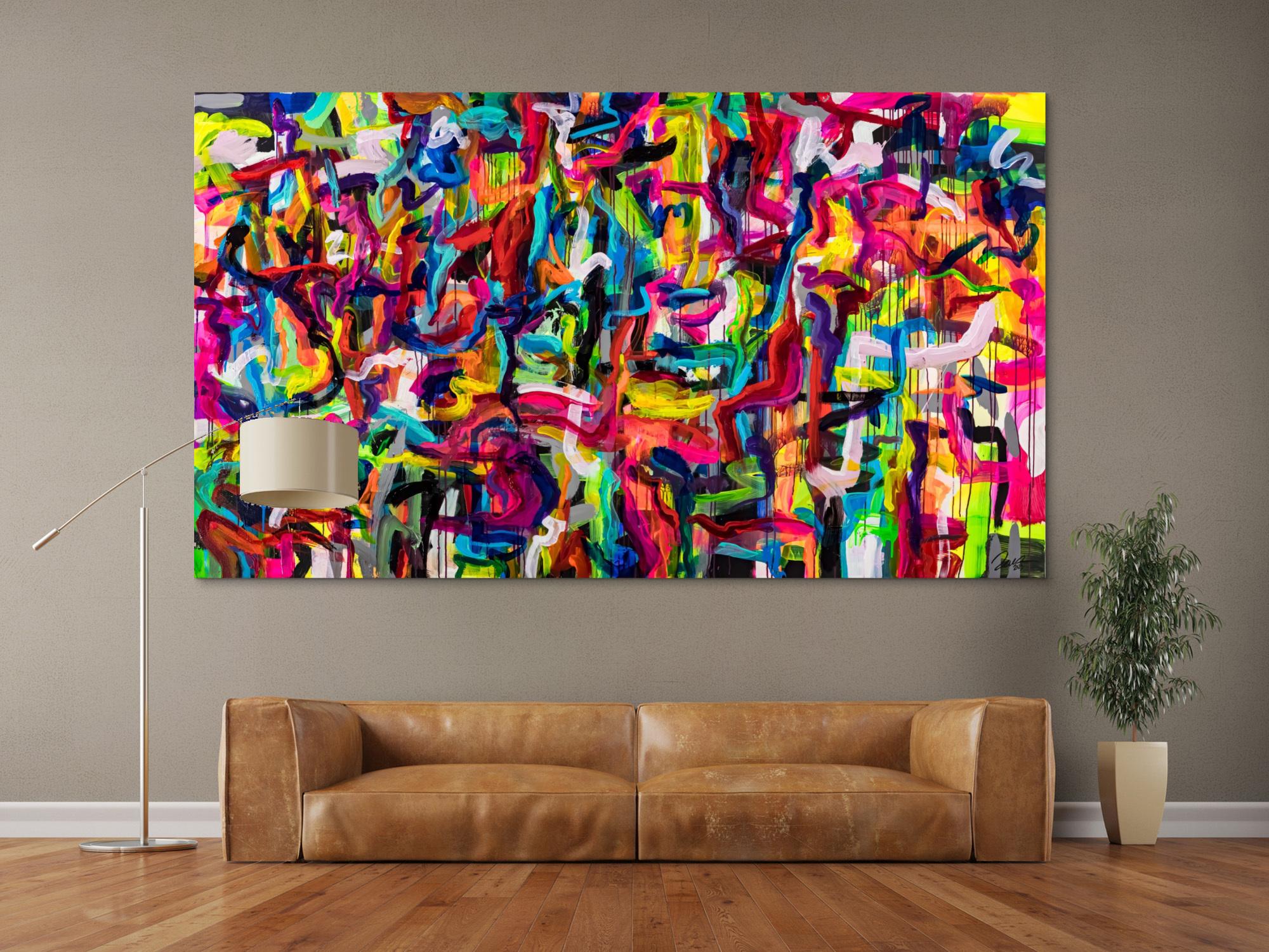 Original Gemälde abstrakt 130x230cm Mischtechnik Modern Art handgemalt Mischtechnik bunt rot gelb hochwertig