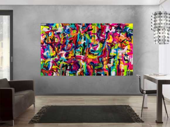 Original Gemälde abstrakt 130x230cm Mischtechnik Modern Art handgemalt Mischtechnik bunt rot gelb hochwertig