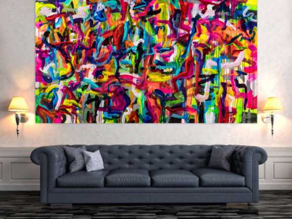 Original Gemälde abstrakt 130x230cm Mischtechnik Modern Art handgemalt Mischtechnik bunt rot gelb hochwertig