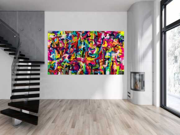 Original Gemälde abstrakt 130x230cm Mischtechnik Modern Art handgemalt Mischtechnik bunt rot gelb hochwertig