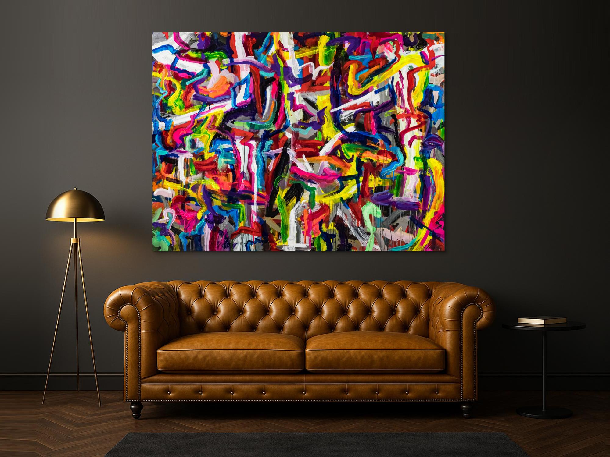 Abstraktes Original Gemälde 150x200cm Mischtechnik expressionistisch auf Leinwand Mischtechnik bunt rot gelb Einzelstück