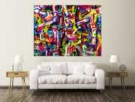 Abstraktes Original Gemälde 150x200cm Mischtechnik expressionistisch auf Leinwand Mischtechnik bunt rot gelb Einzelstück
