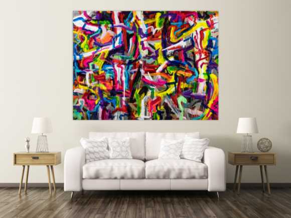 Abstraktes Original Gemälde 150x200cm Mischtechnik expressionistisch auf Leinwand Mischtechnik bunt rot gelb Einzelstück