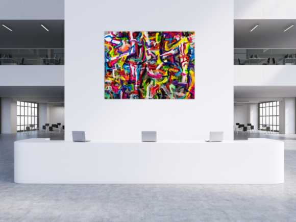 Abstraktes Original Gemälde 150x200cm Mischtechnik expressionistisch auf Leinwand Mischtechnik bunt rot gelb Einzelstück