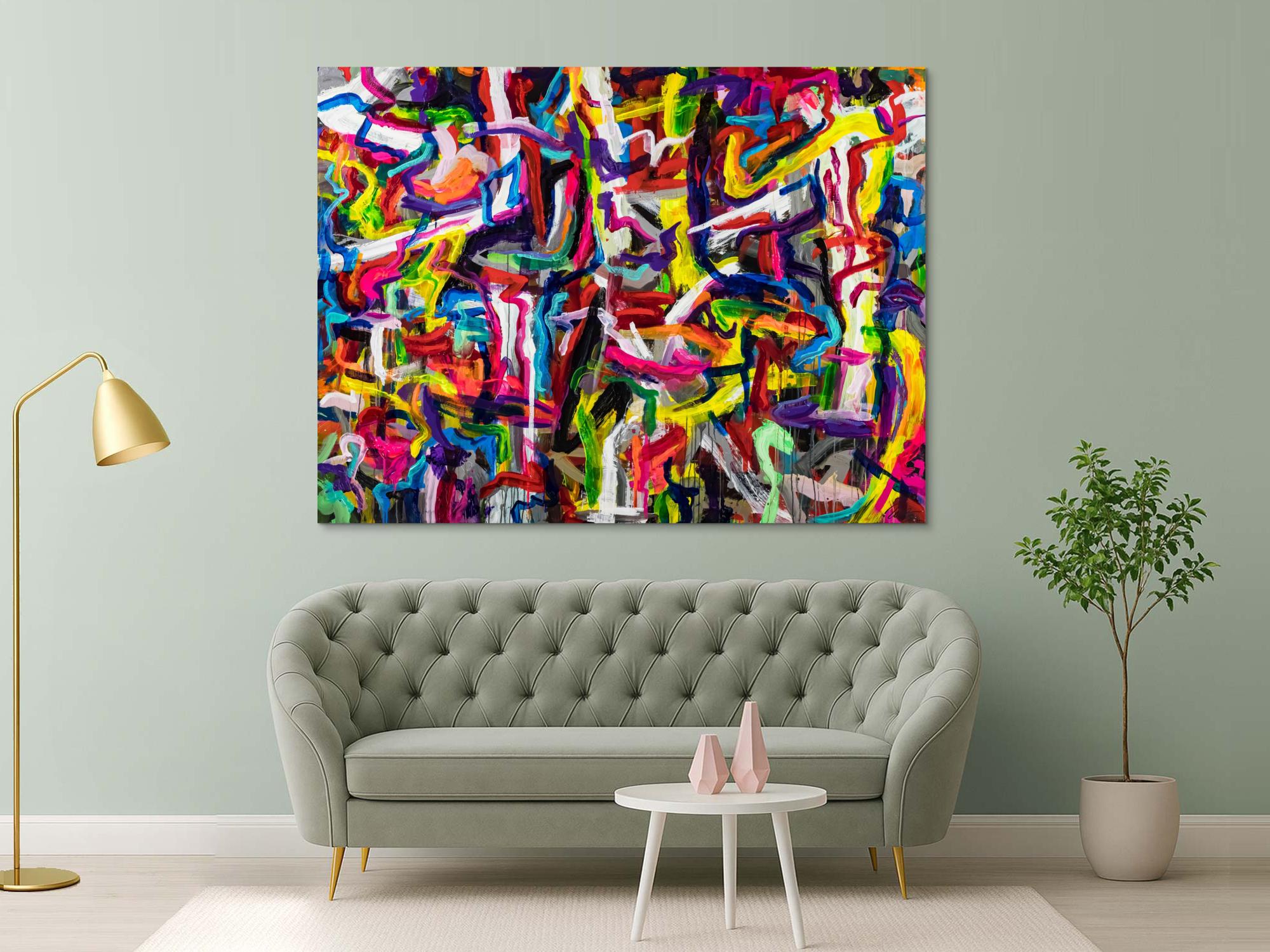 Abstraktes Original Gemälde 150x200cm Mischtechnik expressionistisch auf Leinwand Mischtechnik bunt rot gelb Einzelstück