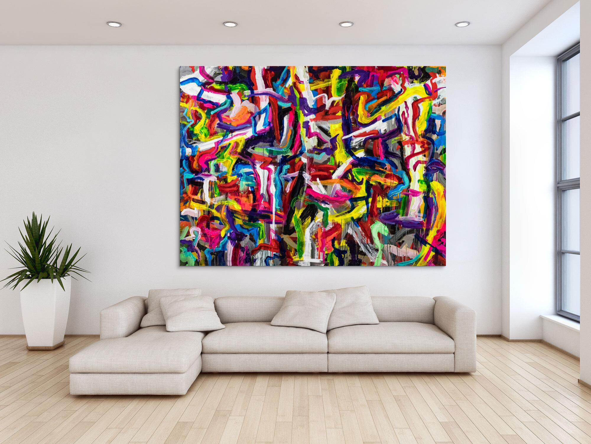 Abstraktes Original Gemälde 150x200cm Mischtechnik expressionistisch auf Leinwand Mischtechnik bunt rot gelb Einzelstück