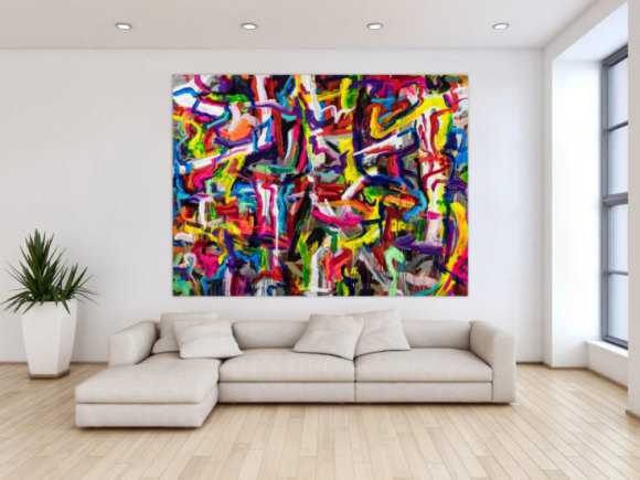 Abstraktes Original Gemälde 150x200cm Mischtechnik expressionistisch auf Leinwand Mischtechnik bunt rot gelb Einzelstück