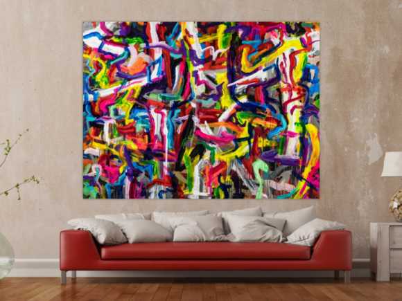 Abstraktes Original Gemälde 150x200cm Mischtechnik expressionistisch auf Leinwand Mischtechnik bunt rot gelb Einzelstück