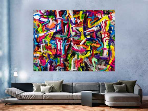 Abstraktes Original Gemälde 150x200cm Mischtechnik expressionistisch auf Leinwand Mischtechnik bunt rot gelb Einzelstück