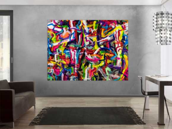 Abstraktes Original Gemälde 150x200cm Mischtechnik expressionistisch auf Leinwand Mischtechnik bunt rot gelb Einzelstück