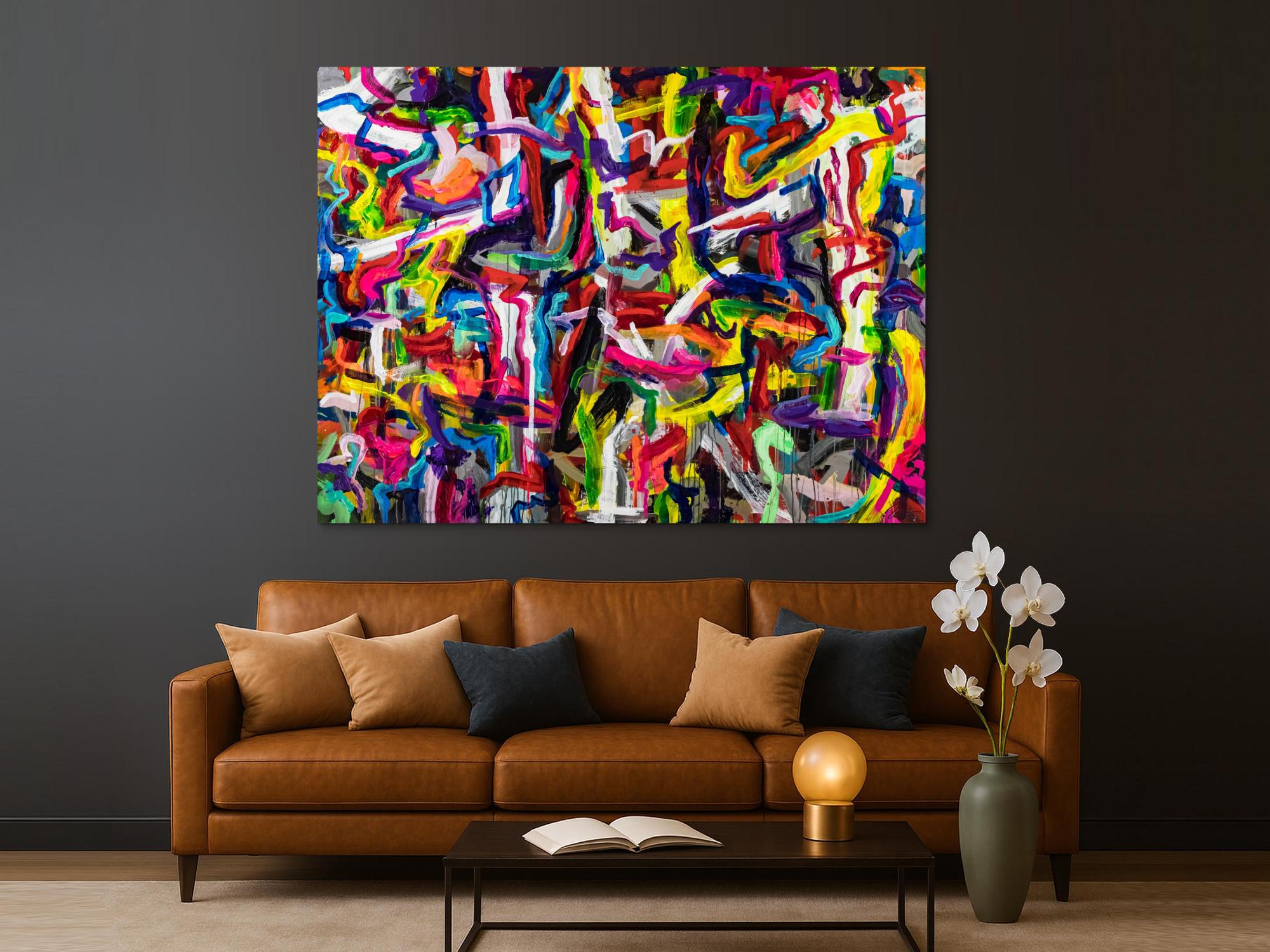 Abstraktes Original Gemälde 150x200cm Mischtechnik expressionistisch auf Leinwand Mischtechnik bunt rot gelb Einzelstück