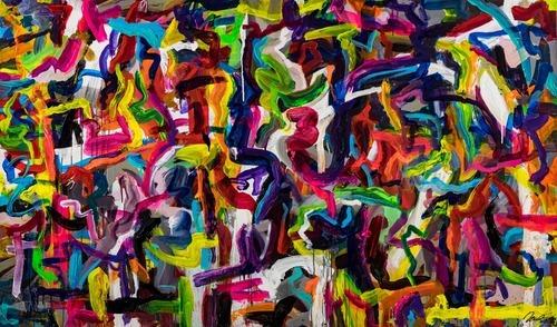 Gemälde Original abstrakt 130x220cm Mischtechnik Moderne Kunst handgemalt Mischtechnik bunt schwarz rot Einzelstück