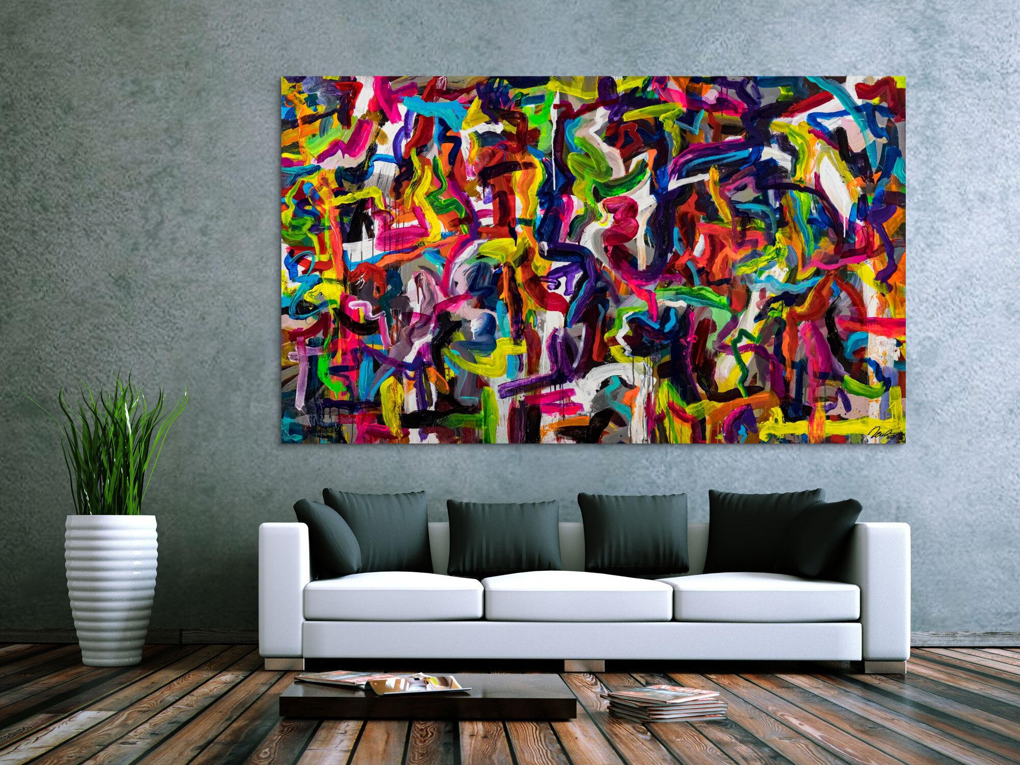 Gemälde Original abstrakt 130x220cm Mischtechnik Moderne Kunst handgemalt Mischtechnik bunt schwarz rot Einzelstück
