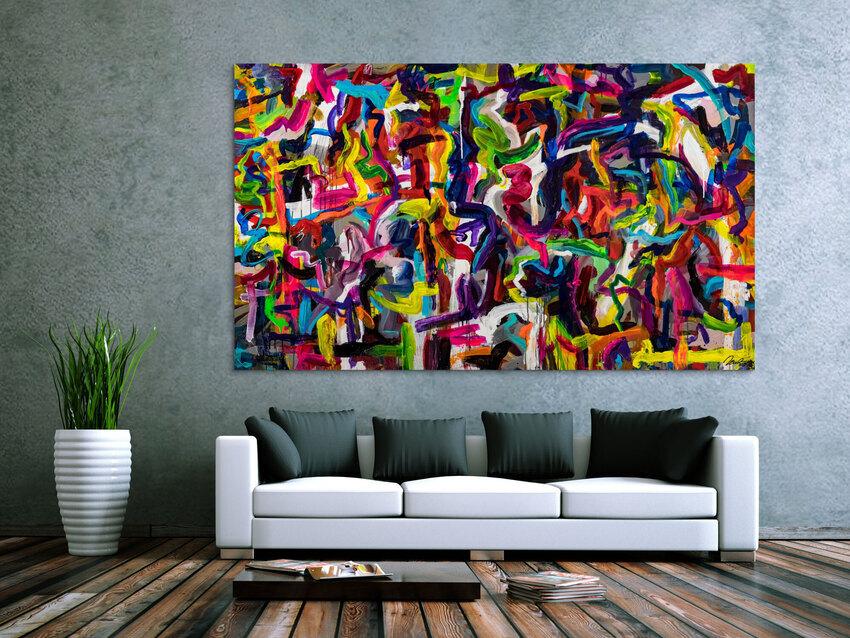 Gemälde Original abstrakt 130x220cm Mischtechnik Moderne Kunst handgemalt Mischtechnik bunt schwarz rot Einzelstück