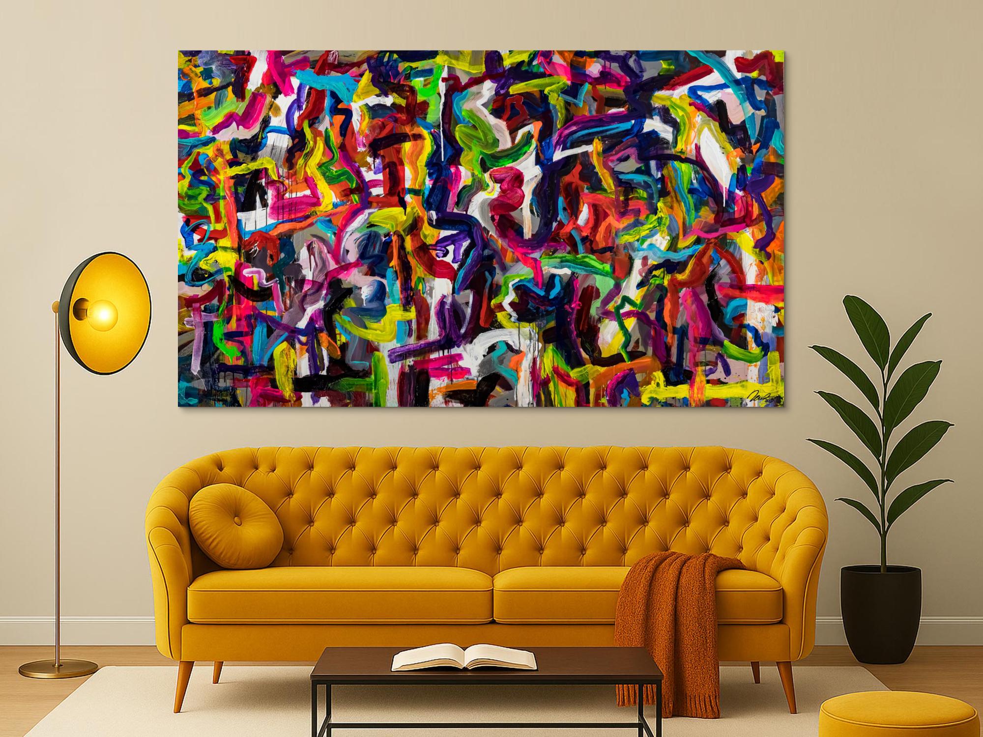 Gemälde Original abstrakt 130x220cm Mischtechnik Moderne Kunst handgemalt Mischtechnik bunt schwarz rot Einzelstück