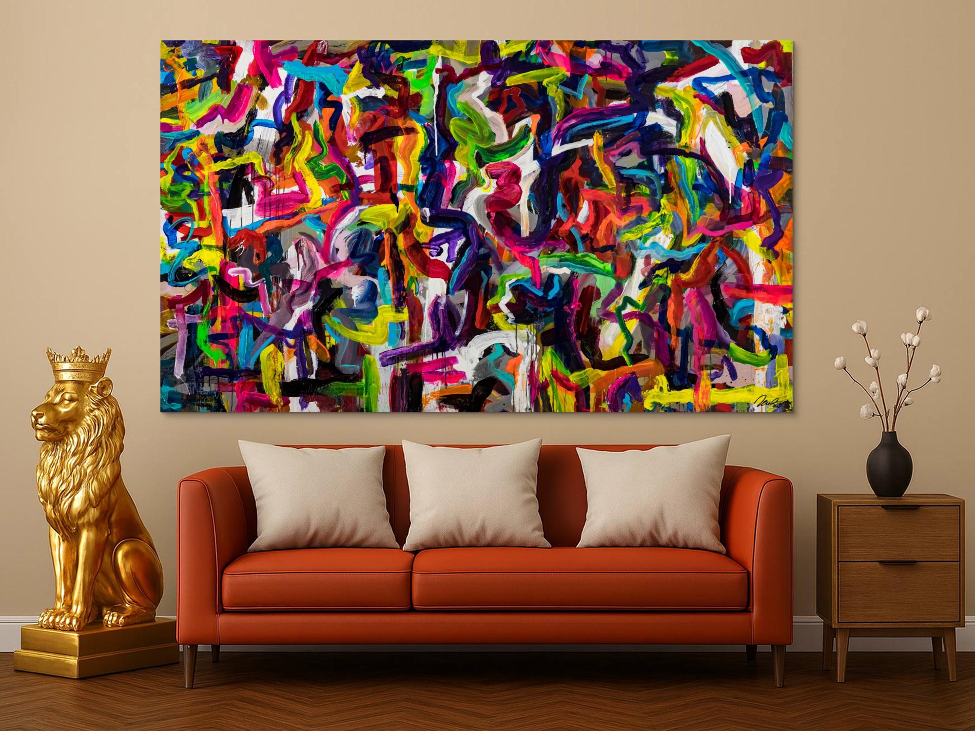 Gemälde Original abstrakt 130x220cm Mischtechnik Moderne Kunst handgemalt Mischtechnik bunt schwarz rot Einzelstück